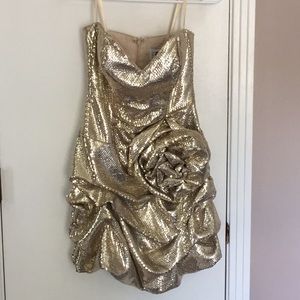 BEYOND JOVANI GOLD SEQUIN MINI DRESS